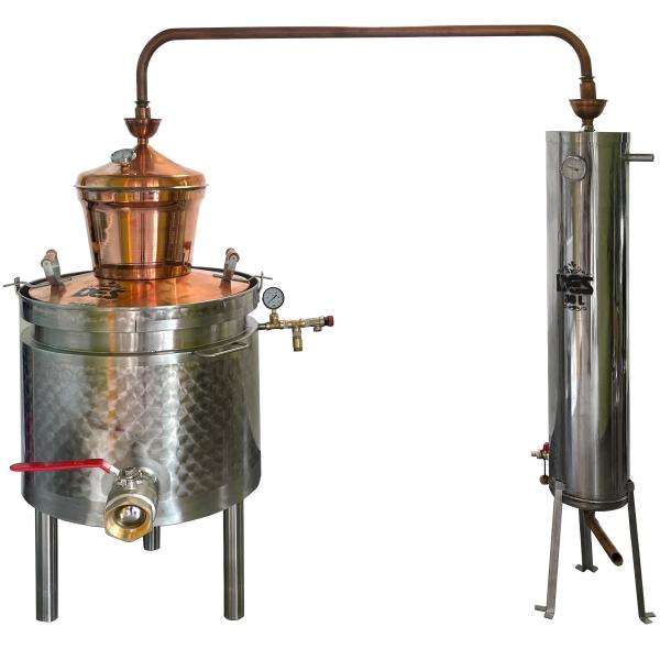 "DUPLEX" Kétlépcsős Duplafalú 100l Pálinkafőző - 30l inox, csőköteges hűtővel